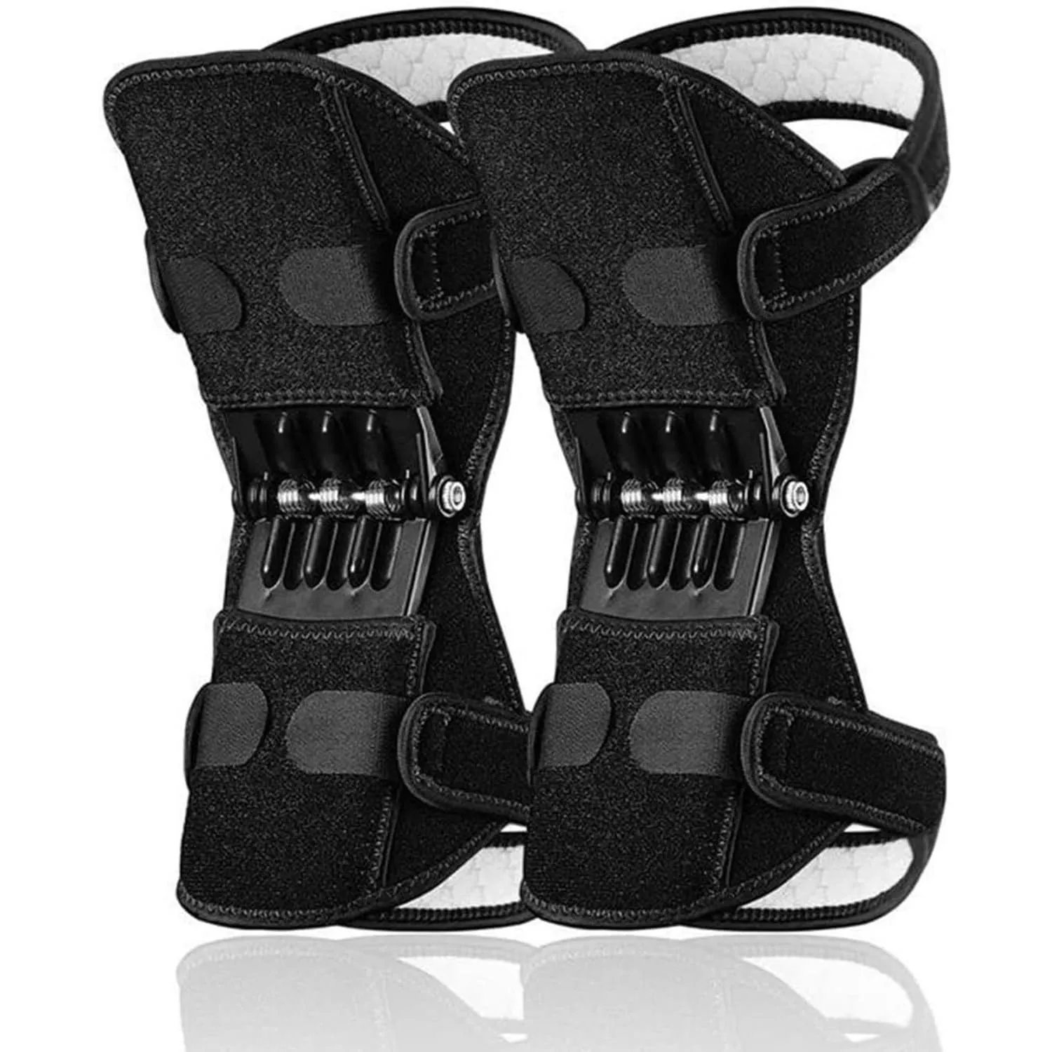 2 Pack Knee Booster Brace with Rebound Springs, Joint Stabilizer Pad Knee Pain Relief Brace Powerful, Power Lift Patella Support Wrap for Running, Stair Climbing, Squats and Weak Legs