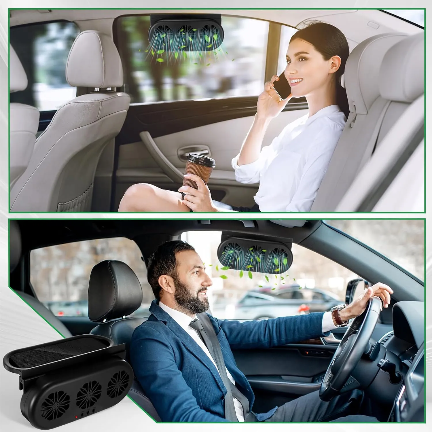 2 Pack Solar Powered Car Exhaust Fan 3 Fans Car Window Air Vent Radiator Solar Energy Cooling Vent Exhaust for General Types(Solar & USB Cable 3 Fans,Black)