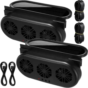2 Pack Solar Powered Car Exhaust Fan 3 Fans Car Window Air Vent Radiator Solar Energy Cooling Vent Exhaust for General Types(Solar & USB Cable 3 Fans,Black)