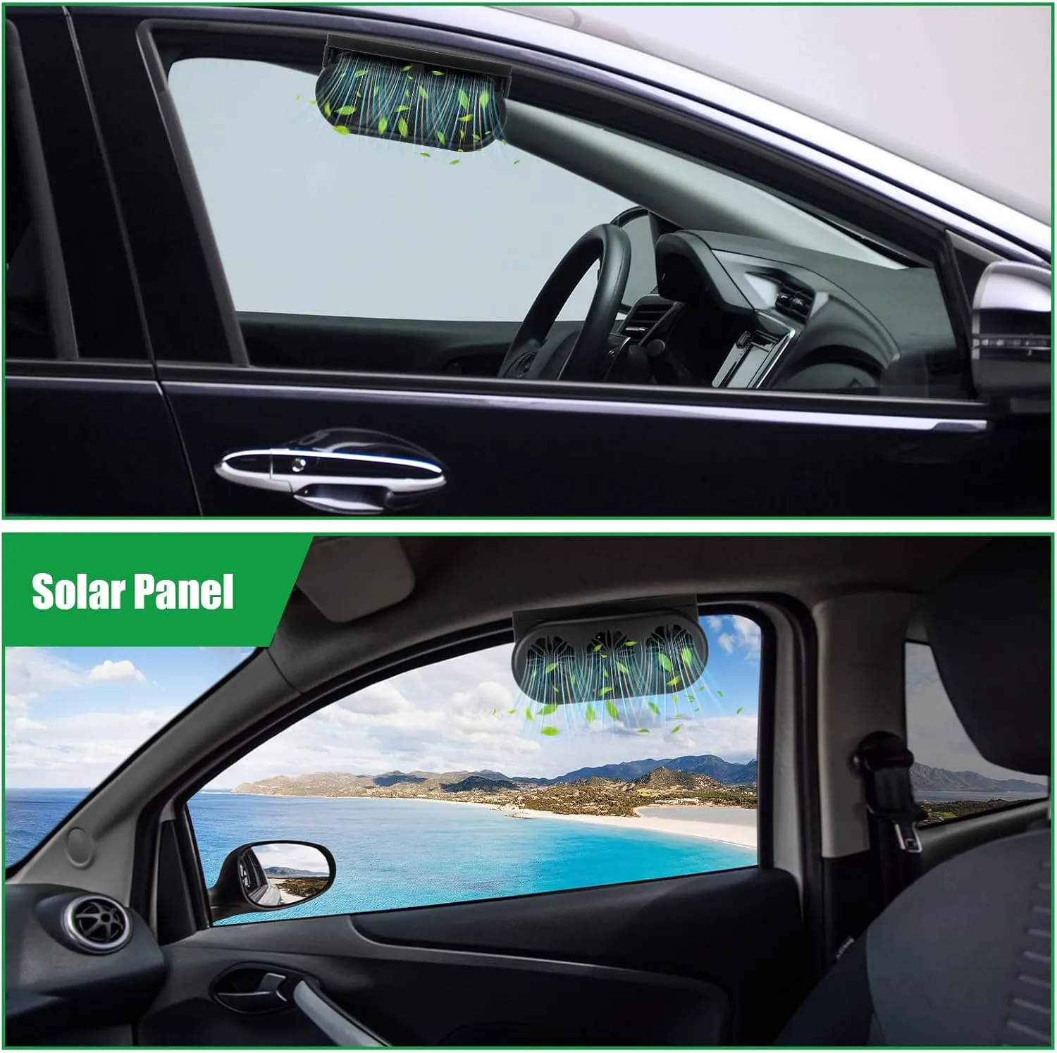2 Pack Solar Powered Car Exhaust Fan 3 Fans Car Window Air Vent Radiator Solar Energy Cooling Vent Exhaust for General Types(Solar & USB Cable 3 Fans,Black)