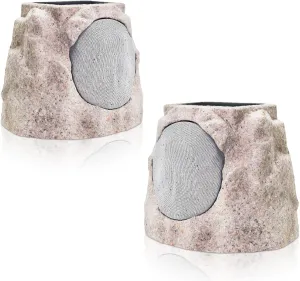 2-Pack Solar Powered Rock Speakers Outdoor Water-Resistant IP44 with Lights 7 Colors, TWS Pair Function for Patio Outside Deck Pool Garden BBQ