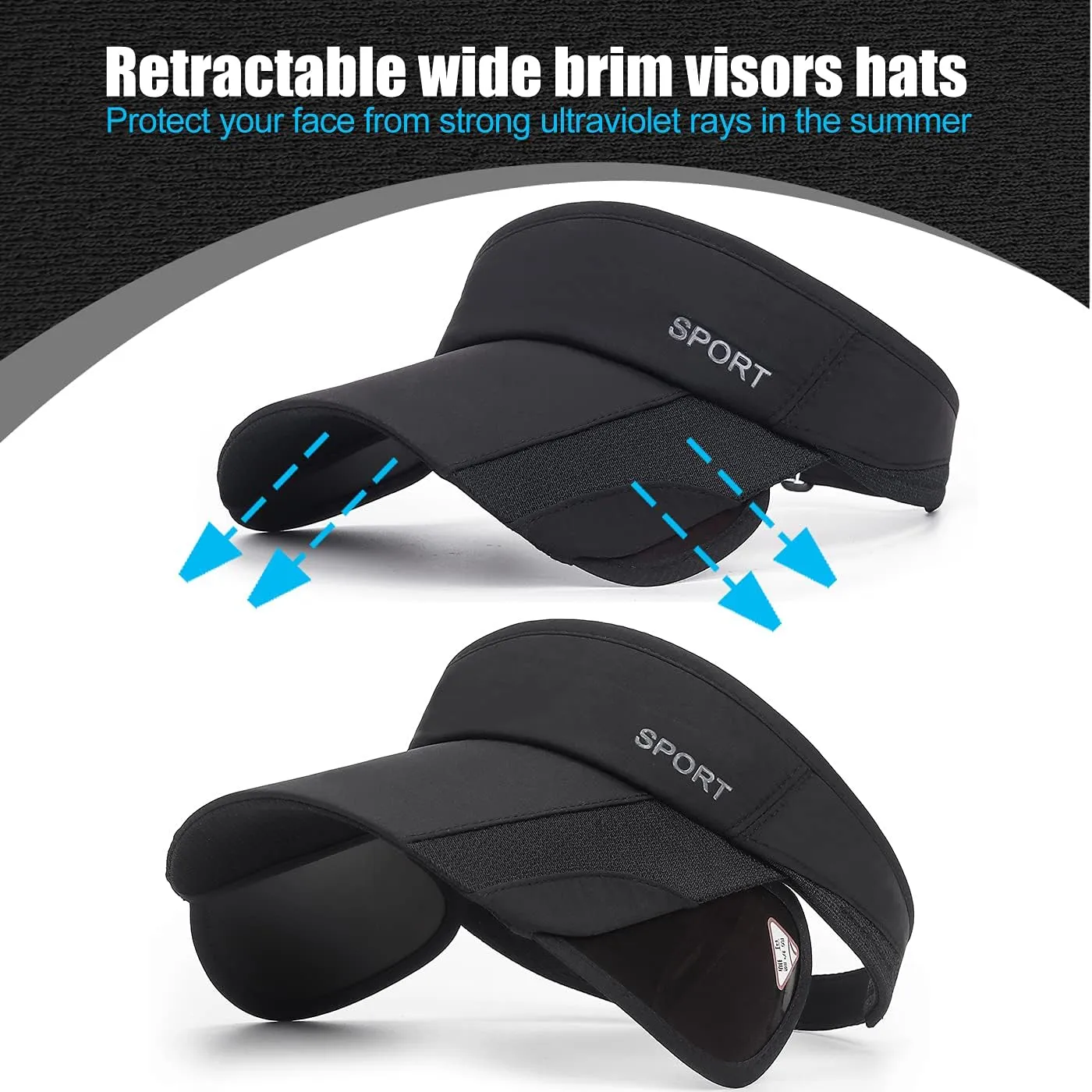 2 Pack Sun Golf Visor Hats for Women, Adjustable Retractable Brim Golf Cap Beach Hats for Women