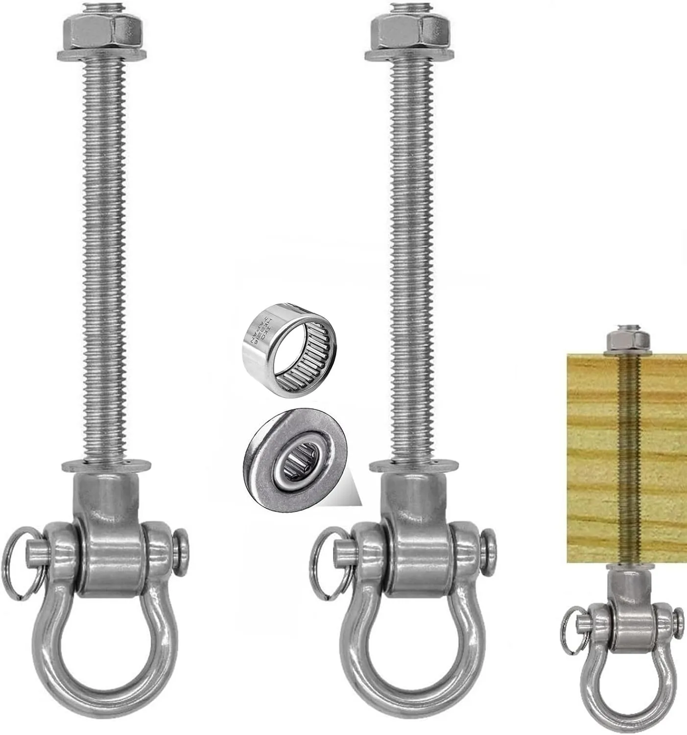 2 Permanent Anti-Rust Heavy-Duty Bearing Swing Hanger Mute (10mm) 180° Swing, 1500 lb, sandbag Yoga Swing Hammock Chair
