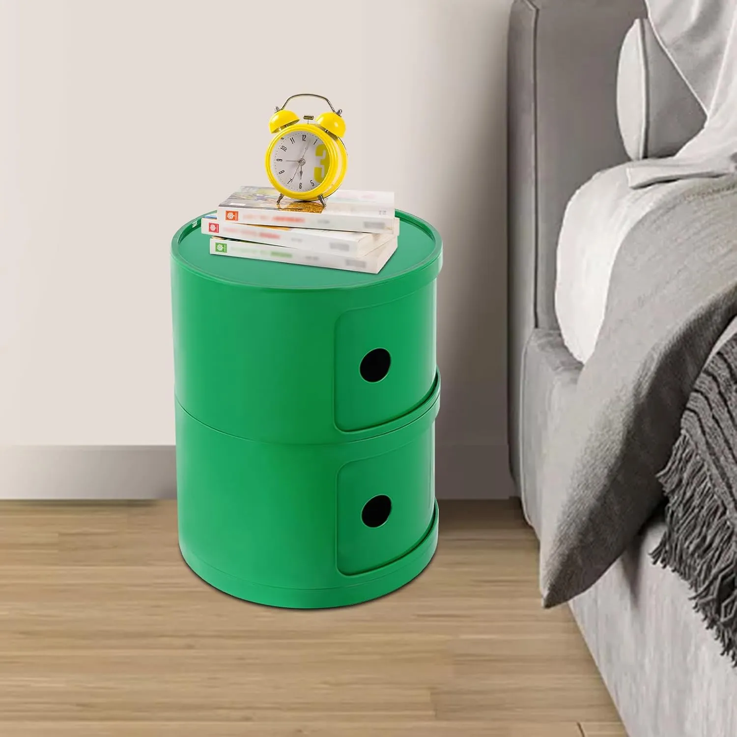 2 Tier Rounded Cabinet, Round Nightstand Detachable End Table with Storage Lightweight Side Table, Round End Table with Storage for Living Room Bedroom Bathroom Kitchen (Green)