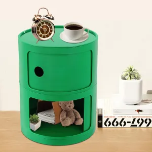 2 Tier Rounded Cabinet, Round Nightstand Detachable End Table with Storage Lightweight Side Table, Round End Table with Storage for Living Room Bedroom Bathroom Kitchen (Green)