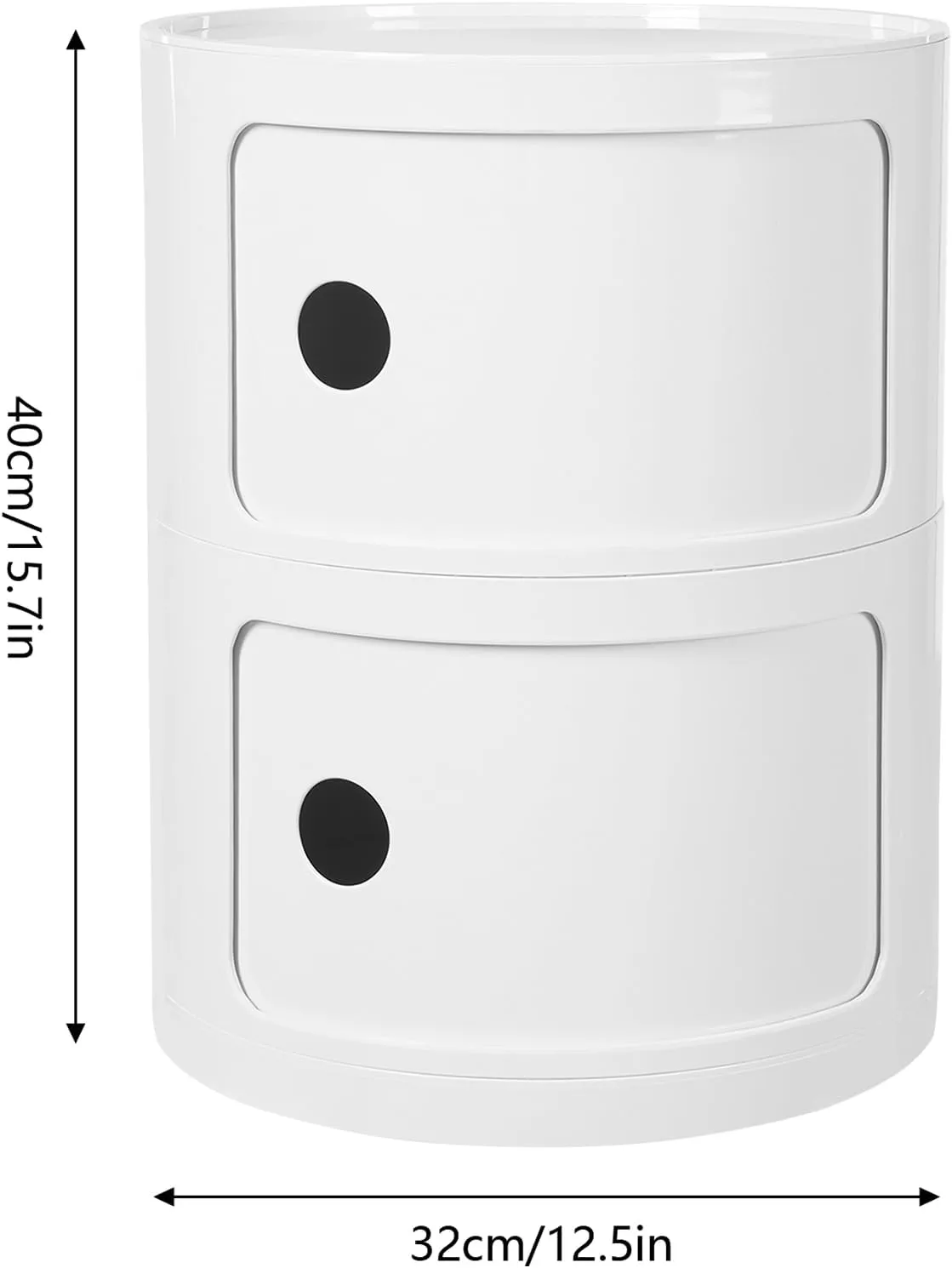 2 Tier Rounded Cabinet, Round Nightstand Detachable End Table with Storage Lightweight Side Table, Round End Table with Storage for Living Room Bedroom Bathroom Kitchen (White)