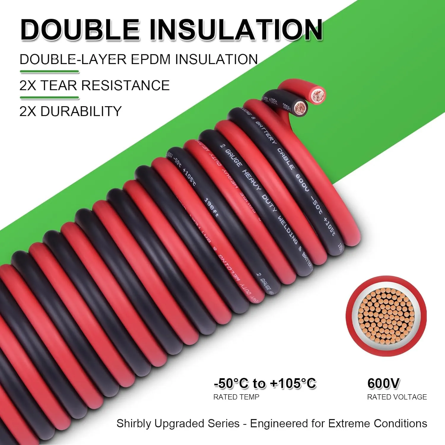 2/0 AWG Battery Cable 10FT Red Black - 2/0 Gauge Pure Copper OFC Welding Cable (Upgraded with Thicker Insulation) - Higher Durability for Automotive, Battery, Solar, Generator