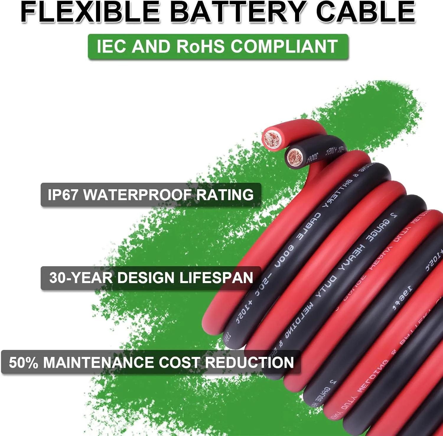 2/0 AWG Battery Cable 10FT Red Black - 2/0 Gauge Pure Copper OFC Welding Cable (Upgraded with Thicker Insulation) - Higher Durability for Automotive, Battery, Solar, Generator