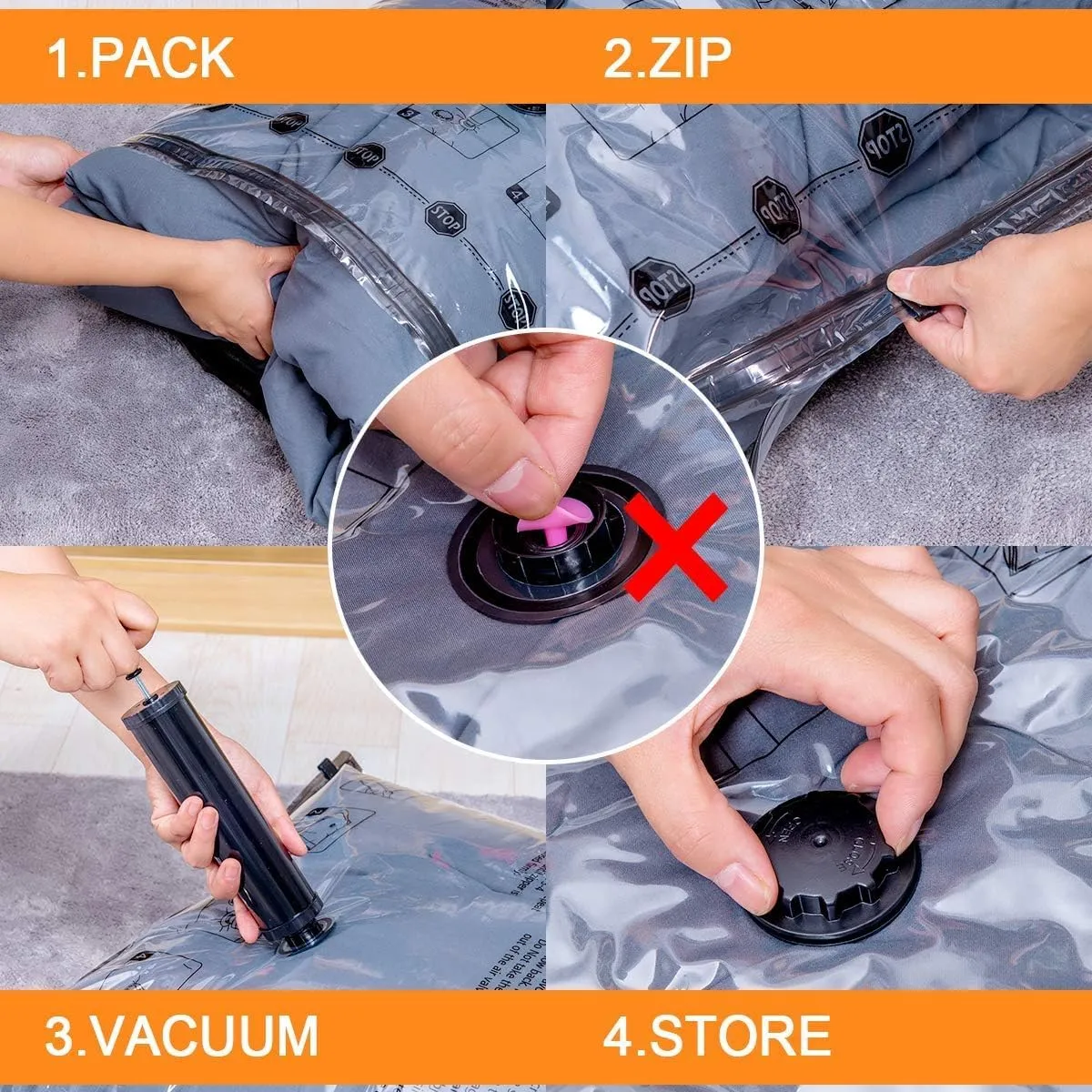 20 Pack Vacuum Storage Bags (4 Jumbo, 4 Large, 4 Medium, 4 Small, 4 Roll Up), Space Saver Sealer Compression Bags for Blankets, Comforters, Pillows, Clothes Storage