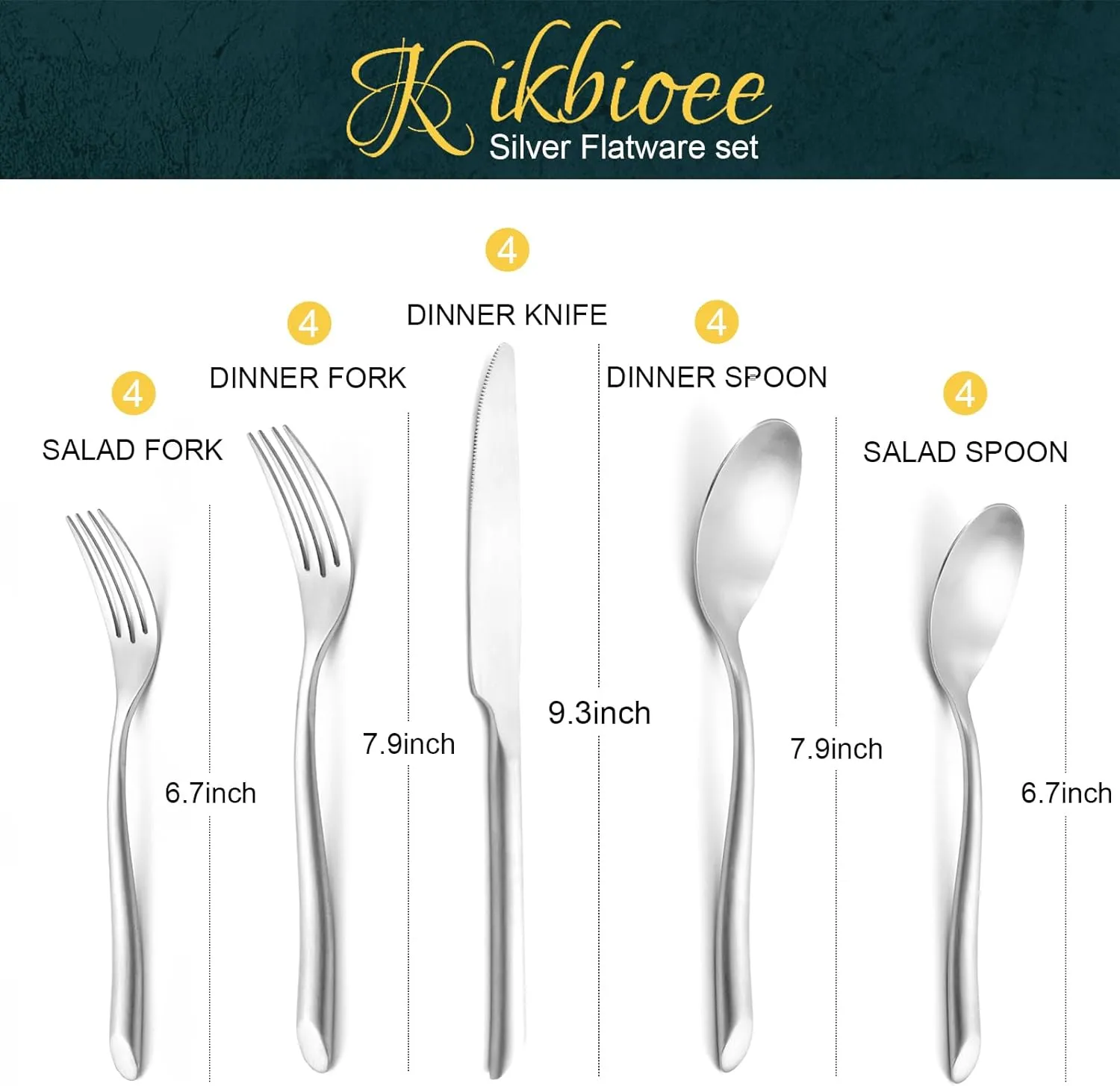 20-Piece Silverware Set, Stainless Steel Flatware Set, Cutlery Set Matte Finishing Dishwasher Safe, Service for 4