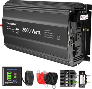 2000 Watt Pure Sine Wave Power Inverter 12V DC to 110V 120V AC with UL Approved Fuses and 20A AC Hardwire Terminal Compatible with Lithium Battery for Home RV Truck Off-Grid Solar by VOLTWORKS