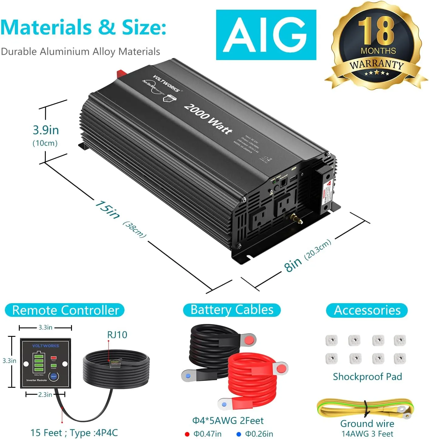 2000 Watt Pure Sine Wave Power Inverter 12V DC to 110V 120V AC with UL Approved Fuses and 20A AC Hardwire Terminal Compatible with Lithium Battery for Home RV Truck Off-Grid Solar by VOLTWORKS