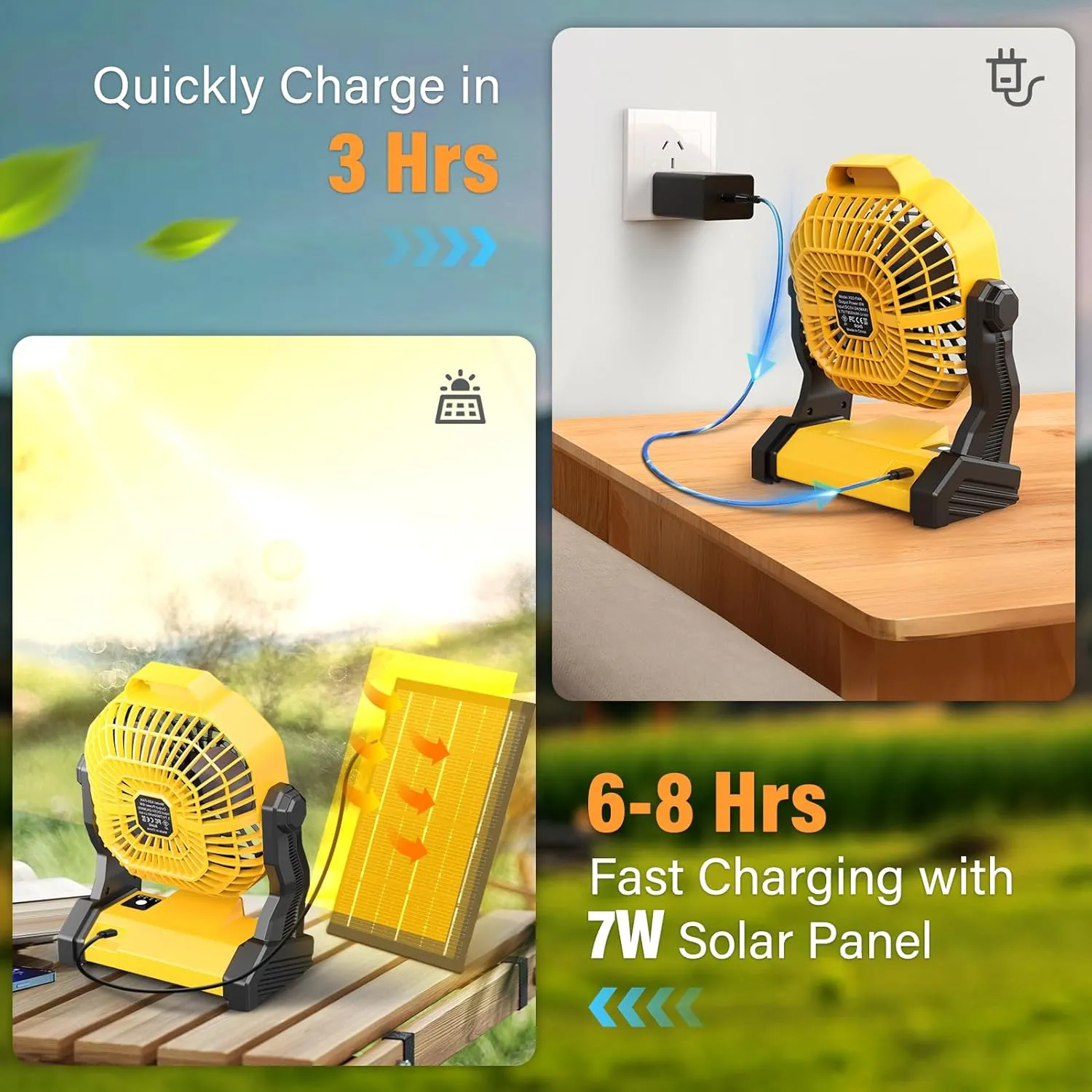 20000mAh Solar Fan with LED Lantern, Camping Fan with Solar Panel, 7W Rechargeable Powered for Outside, Quiet Battery Operated Tent Fan for Picnic, Barbecue, Fishing, Travel