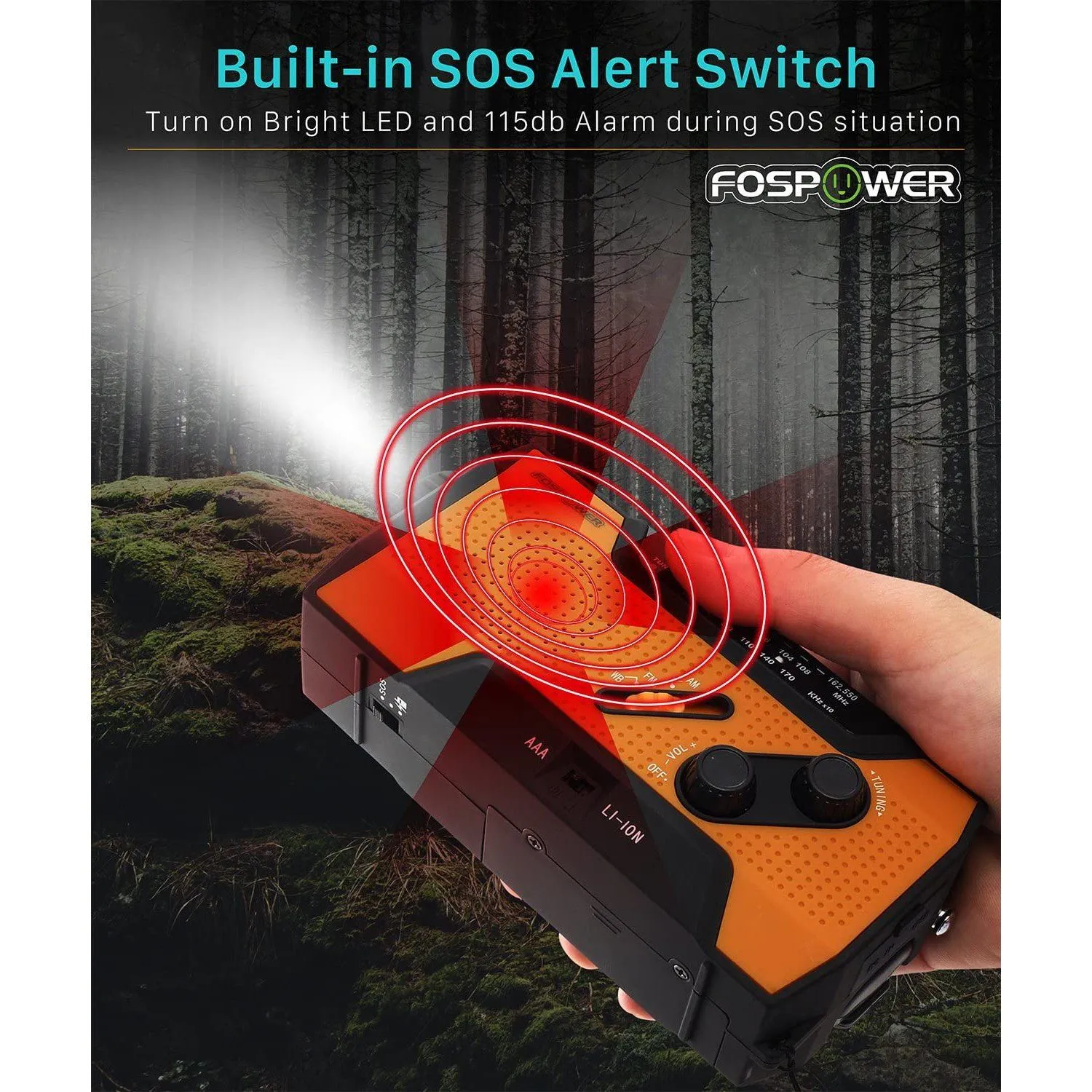 2000mAh NOAA Emergency Weather Radio Portable Power Bank with Solar Charging