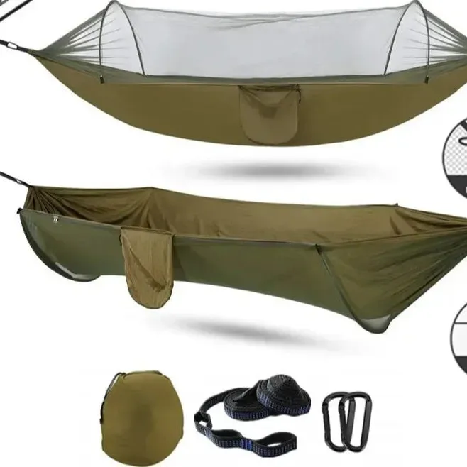 2023 Camping Hammock with Mosquito Net Pop-Up Light Portable Outdoor Parachute Hammocks Swing Sleeping Hammock Camping Stuff