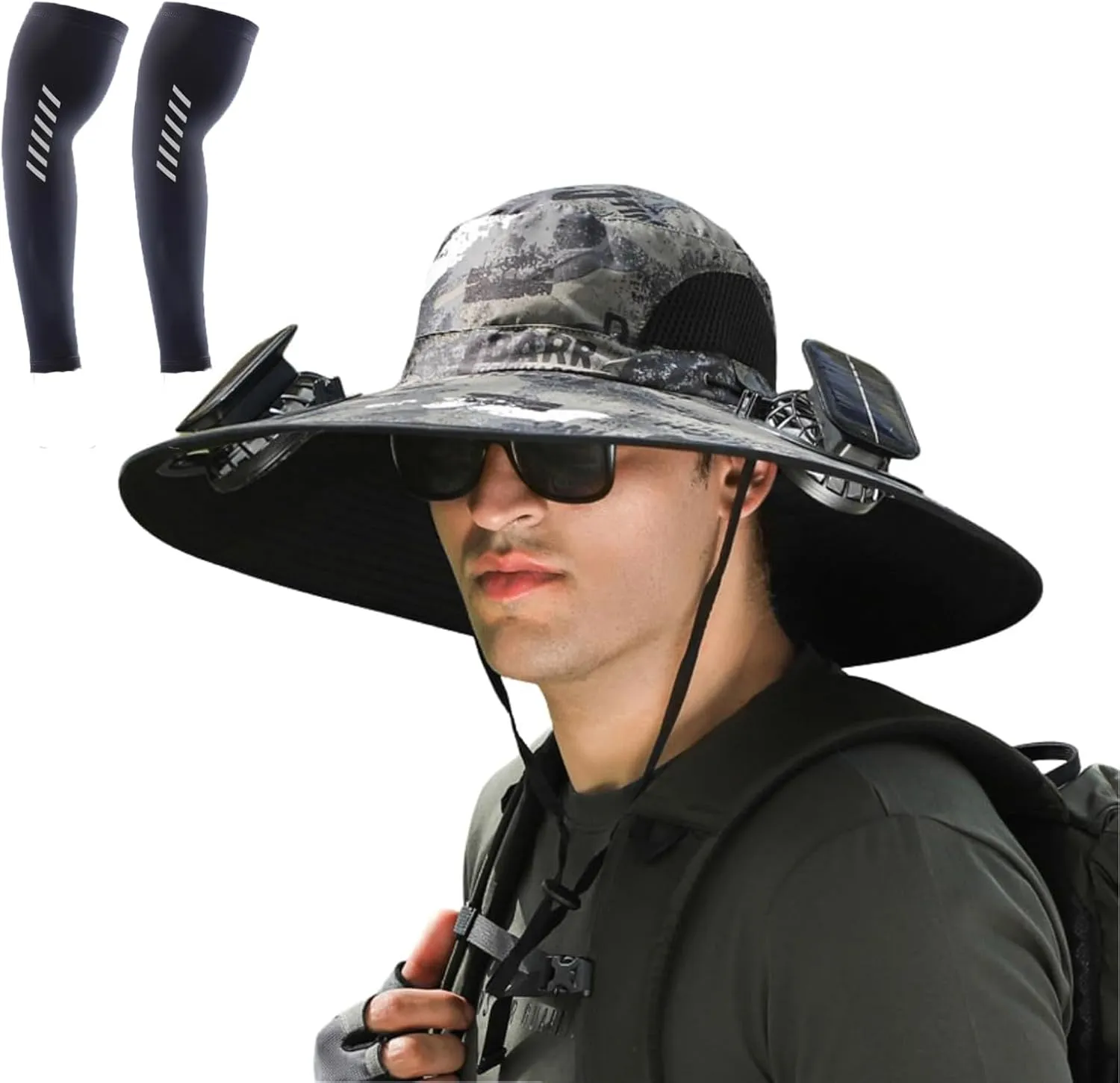 2024 New Outdoor Wide Brim Sun Hat with Solar Fan with 2 Fans -Solar & USB Charging Solar Fan Hat Upf50  Fishing Hats