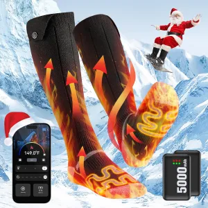 2025 Heated Socks with App Control, 5000mAh*2 Heated Socks for Men Women, Electric Socks Rechargeable with 3 Warming Levels, 360° Heating Socks Feet Warmer Washable for Cold Winter Hunting Skiing