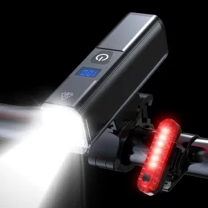 2025 New Bike Lights for Night Riding, Aluminum 1200 Lumens Rechargeable Super Bright Bicycle Headlight and Back Taillight, Waterproof LED Display 6 4 Modes Bicycle Lights Sets