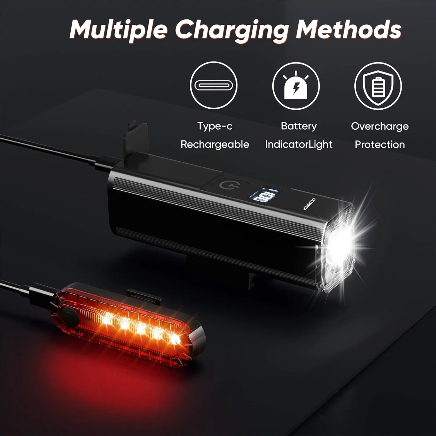 2025 New Bike Lights for Night Riding, Aluminum 1200 Lumens Rechargeable Super Bright Bicycle Headlight and Back Taillight, Waterproof LED Display 6 4 Modes Bicycle Lights Sets