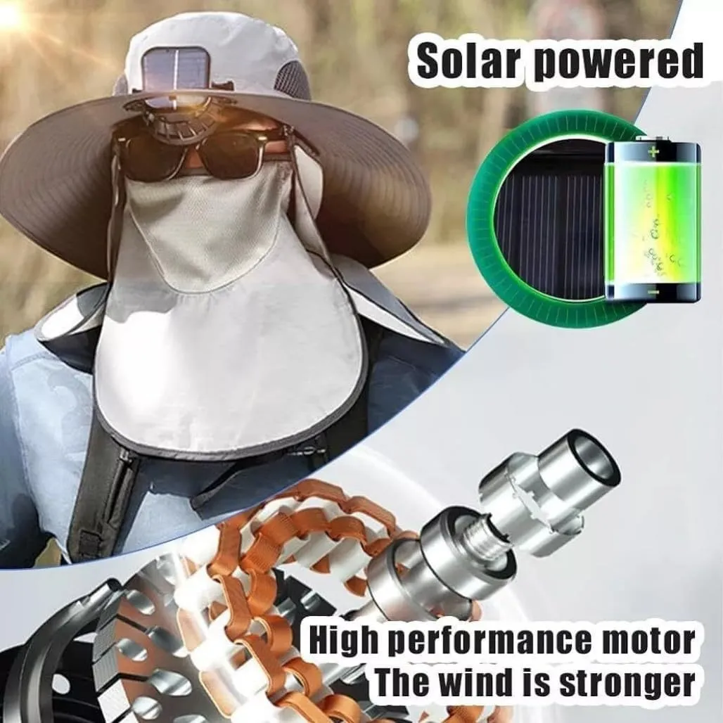 2025 New Ultralight Solar Fan Sun Hat, Wide Brim Solar Fan Hat Outdoor Fishing, Men Rechargeable UPF50 , Waterproof