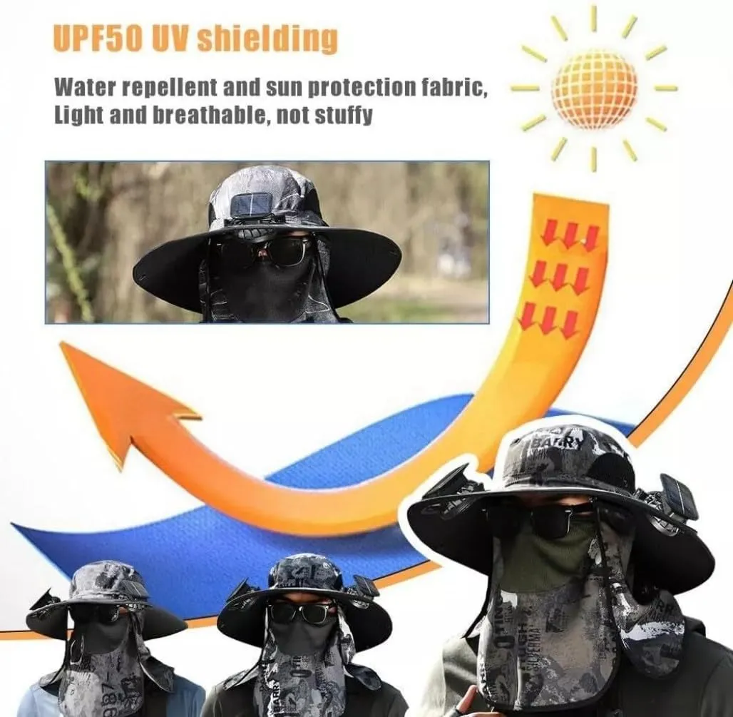 2025 New Ultralight Solar Fan Sun Hat, Wide Brim Solar Fan Hat Outdoor Fishing, Men Rechargeable UPF50 , Waterproof