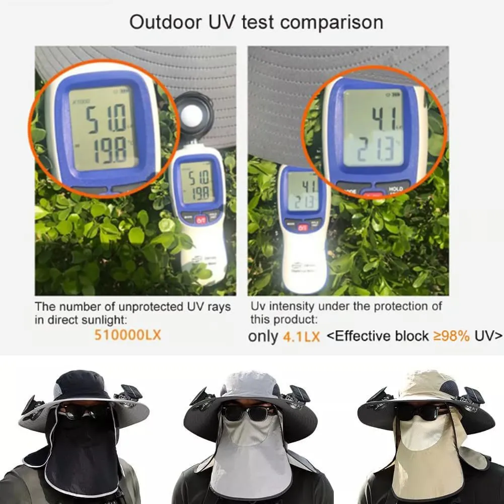 2025 New Ultralight Solar Fan Sun Hat, Wide Brim Solar Fan Hat Outdoor Fishing, Men Rechargeable UPF50 , Waterproof