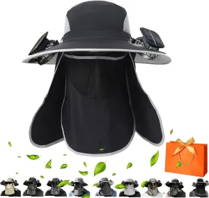 2025 New Ultralight Solar Fan Sun Hat, Wide Brim Solar Fan Hat Outdoor Fishing, Men Rechargeable UPF50 , Waterproof