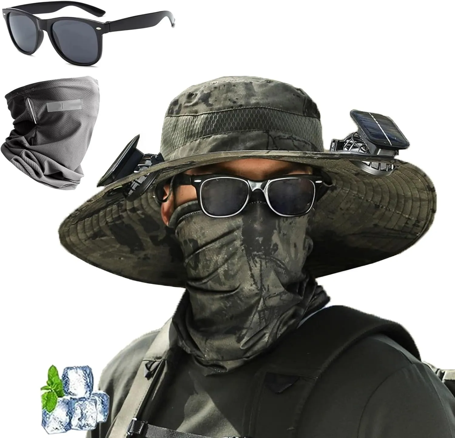 2025 New Ultralight Solar Fan Sun Hat with Two Fans Solar Power,Wide Brim Solar Fan Outdoor Fishing Hat-Solar & USB Charging