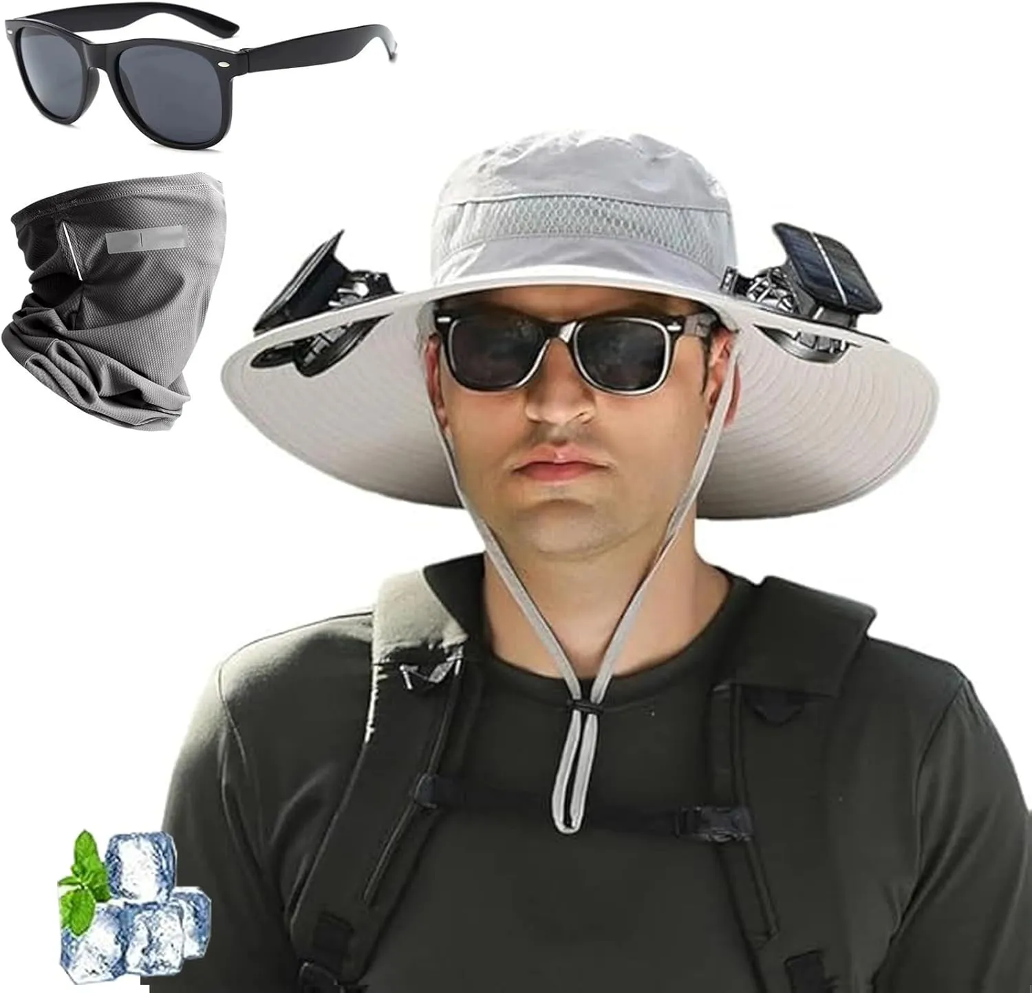 2025 New Ultralight Solar Fan Sun Hat with Two Fans Solar Power,Wide Brim Solar Fan Outdoor Fishing Hat-Solar & USB Charging