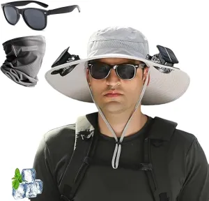 2025 New Ultralight Solar Fan Sun Hat with Two Fans Solar Power,Wide Brim Solar Fan Outdoor Fishing Hat-Solar & USB Charging