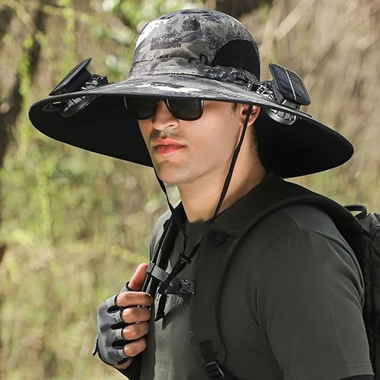 2025 New Wide Brim Solar Fan Hat, Hat with Fans Solar Power for Men Women Fishing Hat Solar & USB Charging