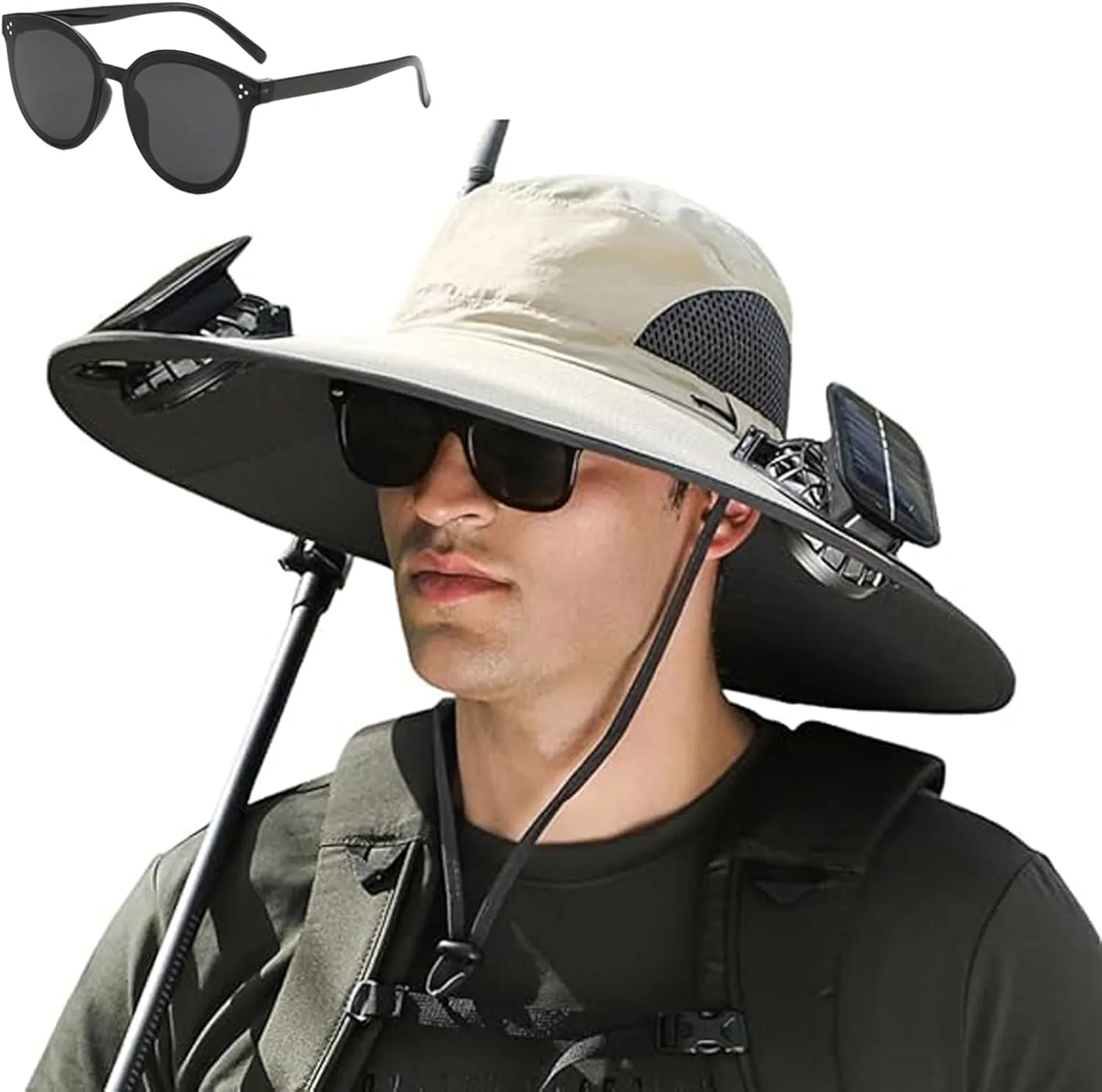 2025 New Wide Brim Solar Fan Hat, Hat with Fans Solar Power for Men Women Fishing Hat Solar & USB Charging