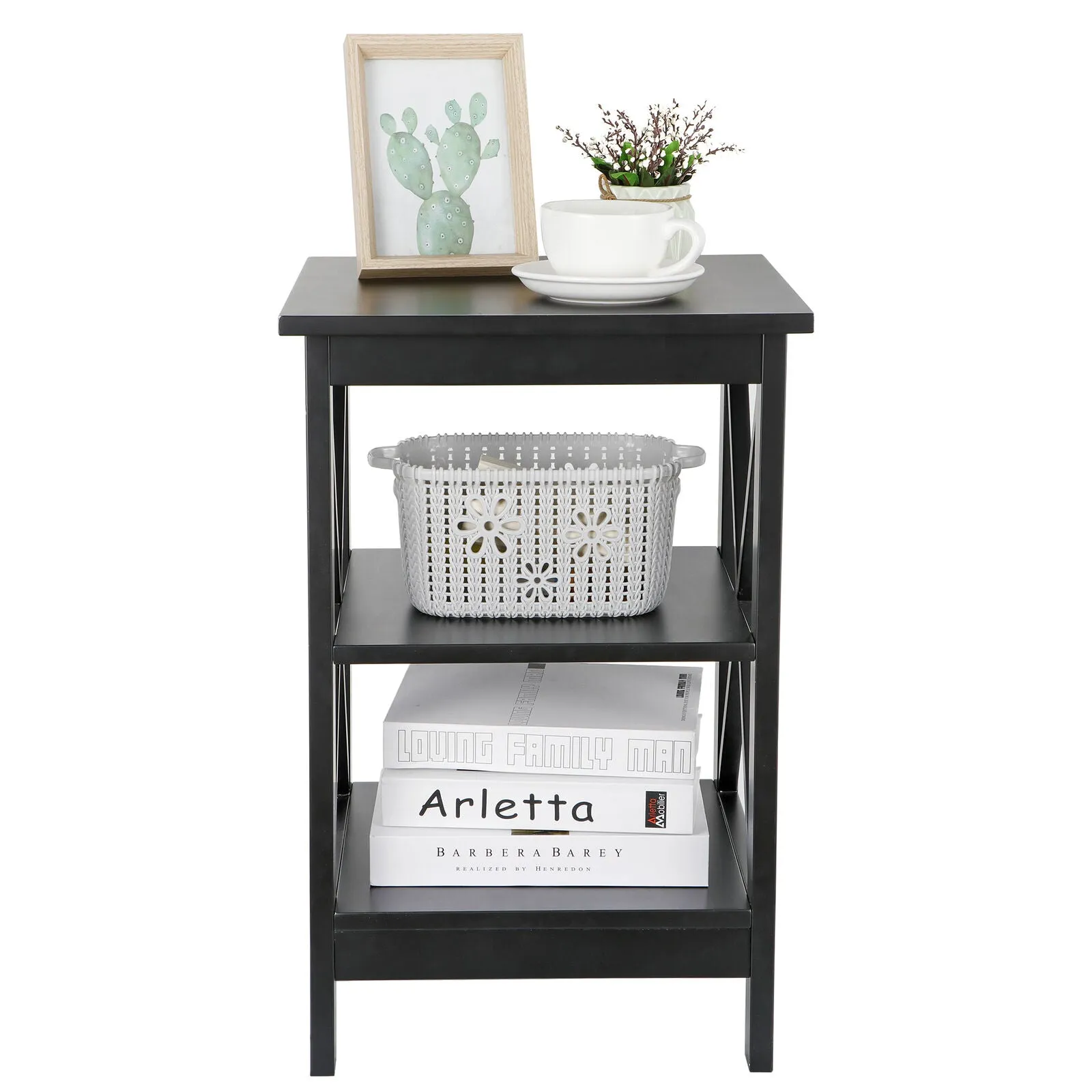 24 Inch End Side Table with Storage Shelf for Living Room - X Design