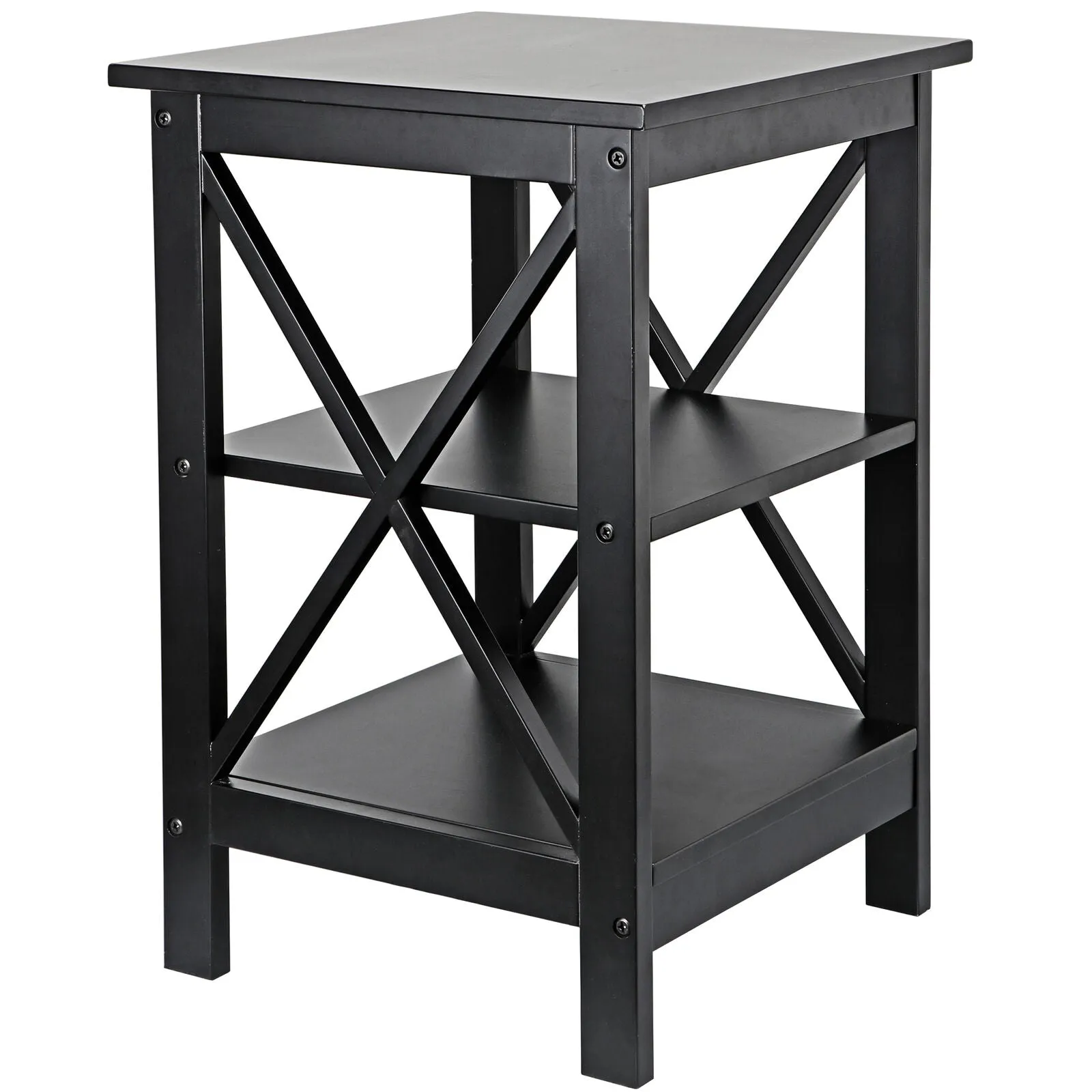 24 Inch End Side Table with Storage Shelf for Living Room - X Design