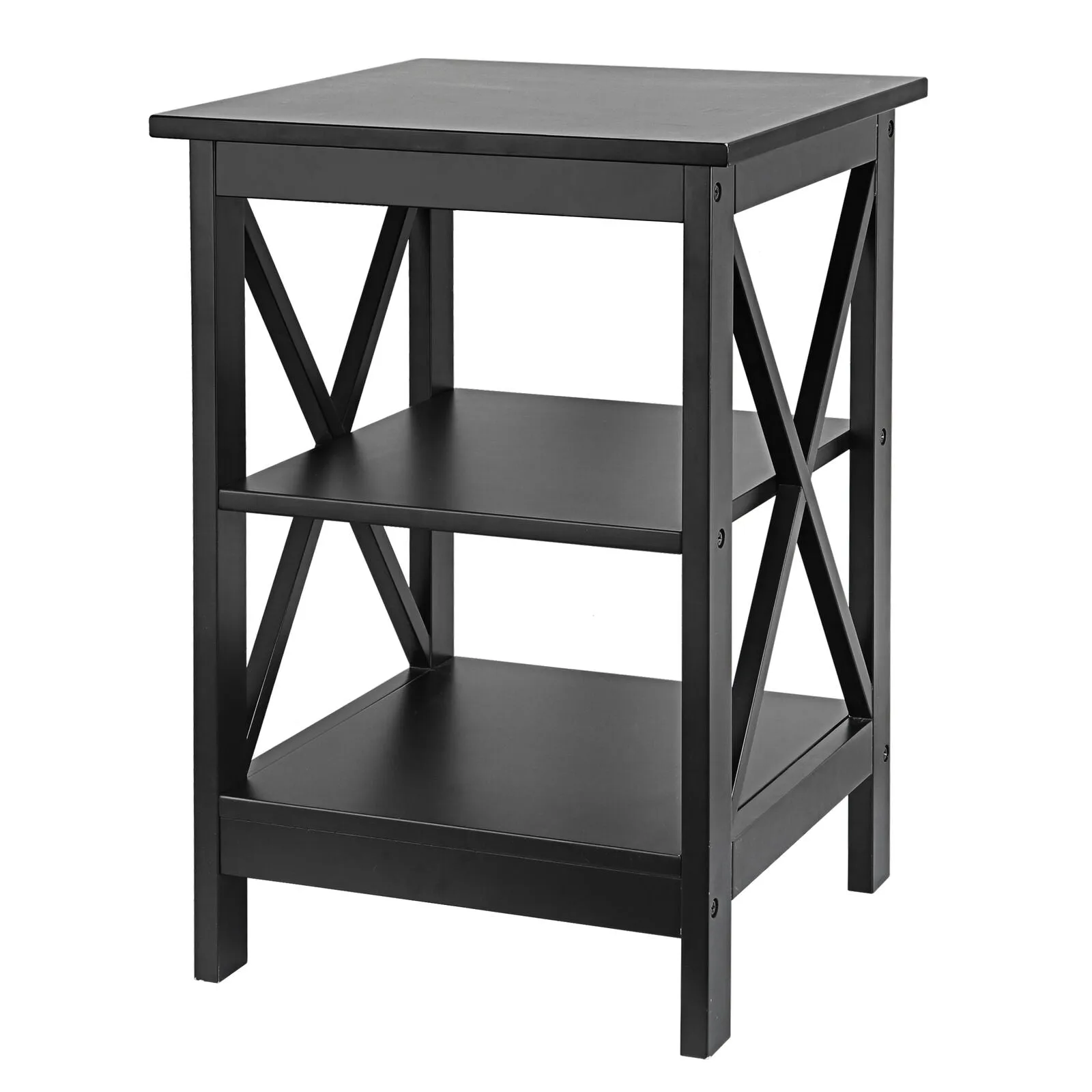 24 Inch End Side Table with Storage Shelf for Living Room - X Design