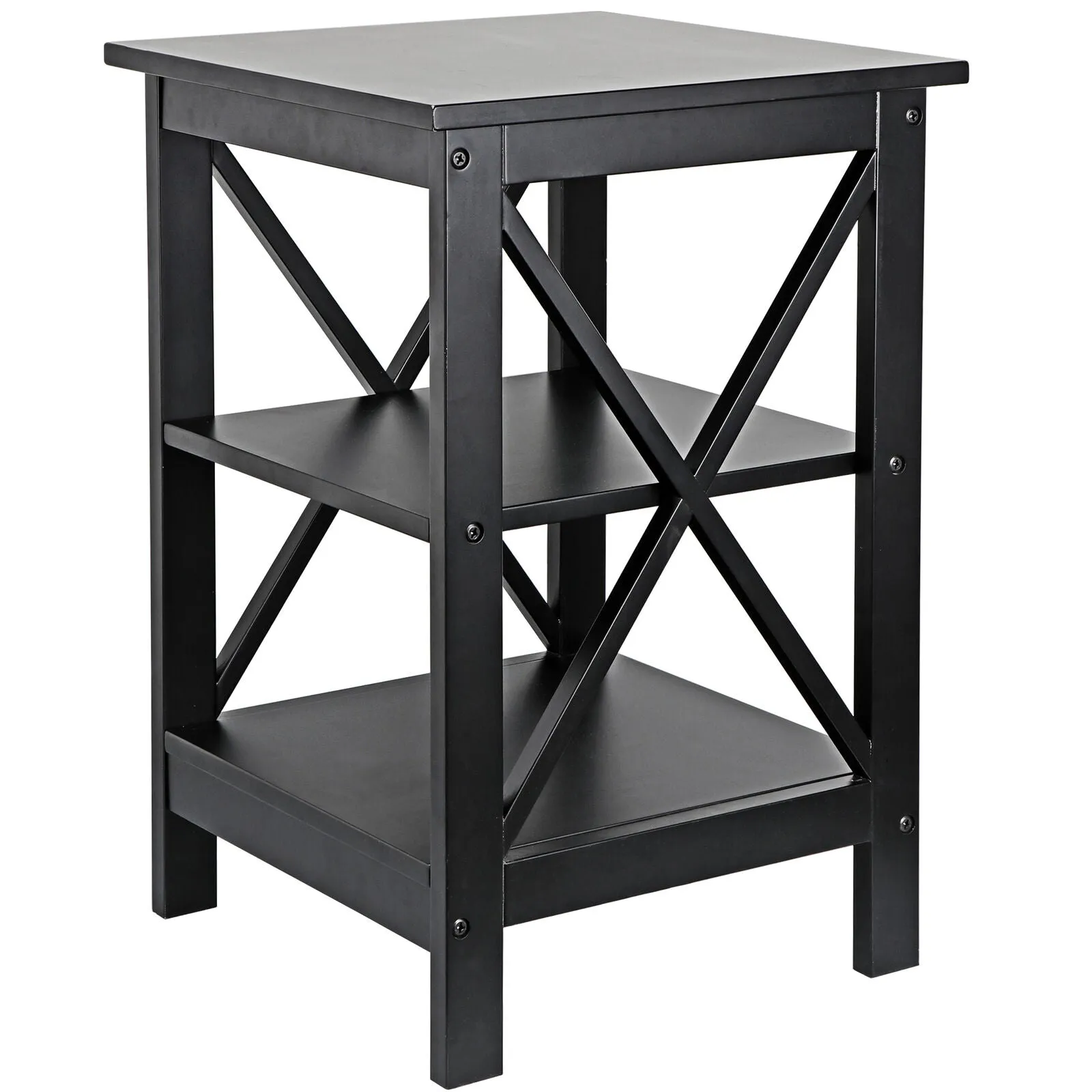 24 Inch End Side Table with Storage Shelf for Living Room - X Design