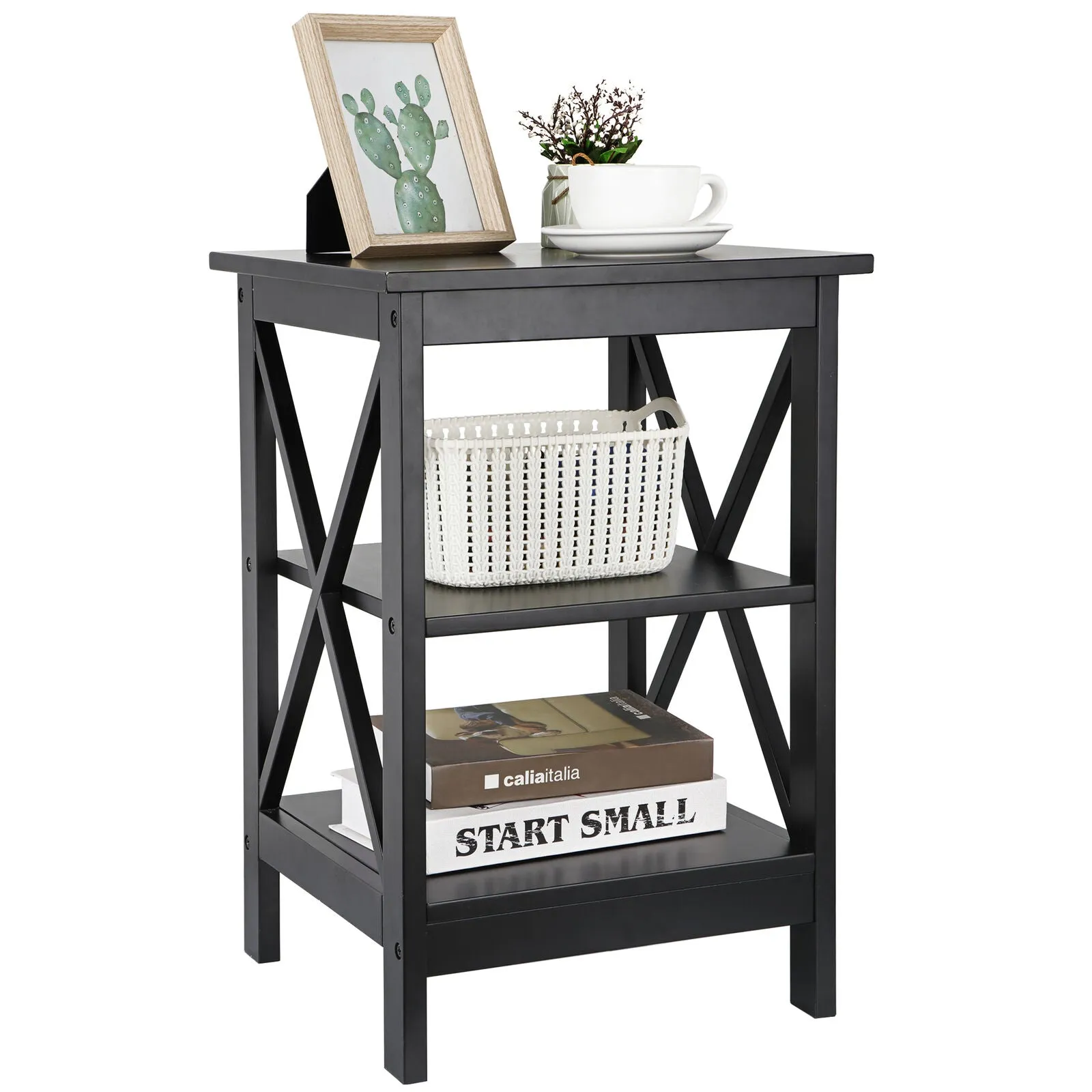 24 Inch End Side Table with Storage Shelf for Living Room - X Design