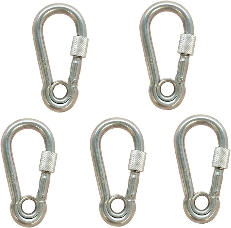250 LB Cap 5 PC 1/4'' Marine Stainless Steel Spring Snap Hook w/Eyelet & Screw