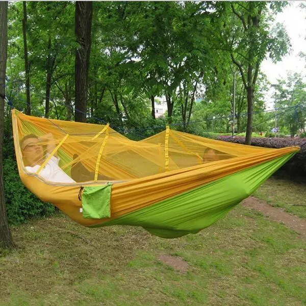 250 x 130cm Portable 1-Person Hammock with Anti-Mosquito Net -  Yellow & Green