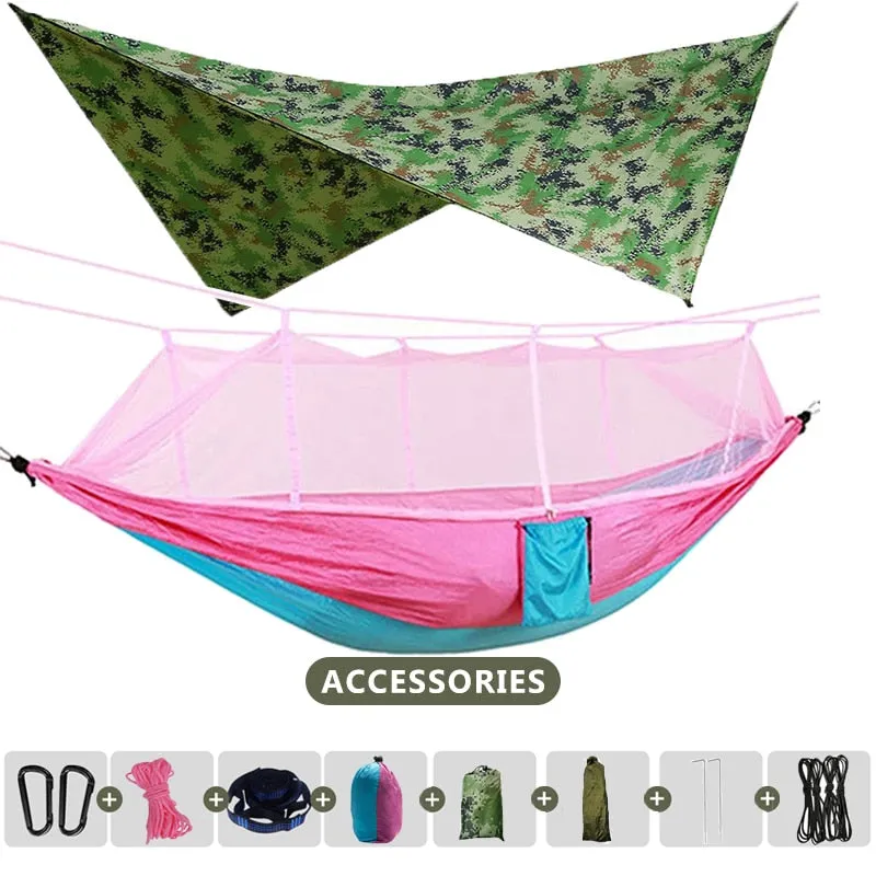260x140cm Double Camping Hammock with Mosquito Net and Rain Tarp