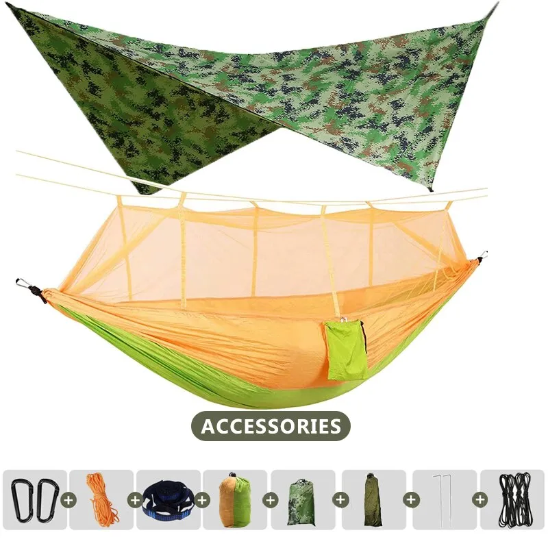 260x140cm Double Camping Hammock with Mosquito Net and Rain Tarp
