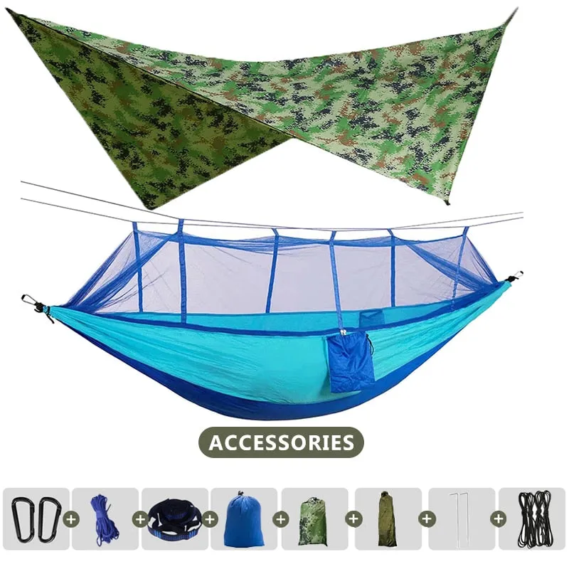 260x140cm Double Camping Hammock with Mosquito Net and Rain Tarp