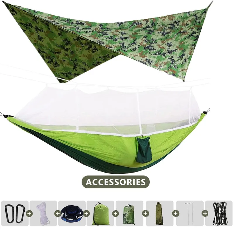 260x140cm Double Camping Hammock with Mosquito Net and Rain Tarp