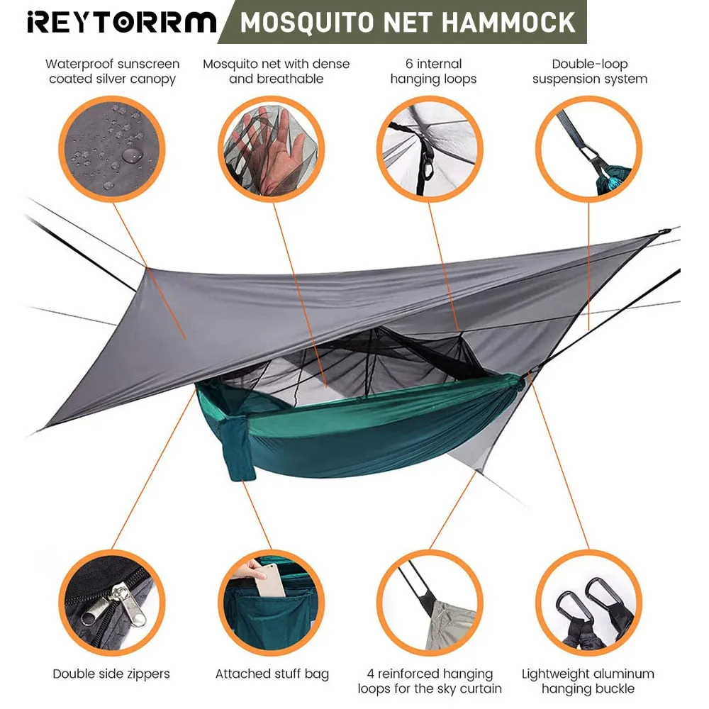 260x140cm Double Camping Hammock with Mosquito Net and Rain Tarp