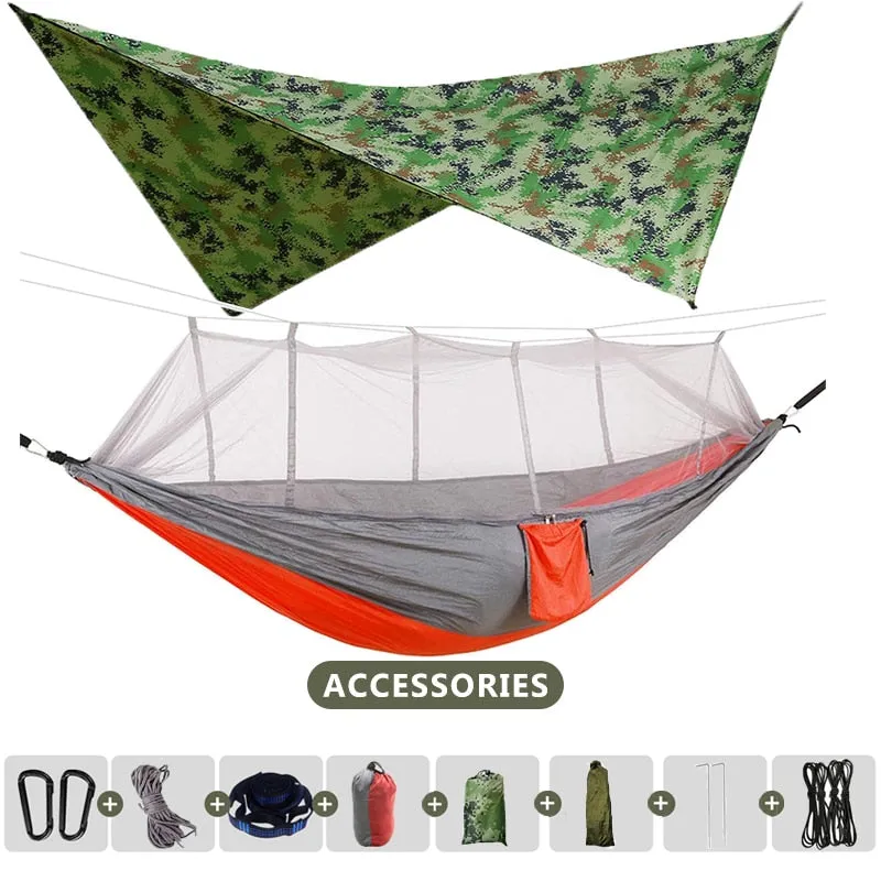 260x140cm Double Camping Hammock with Mosquito Net and Rain Tarp