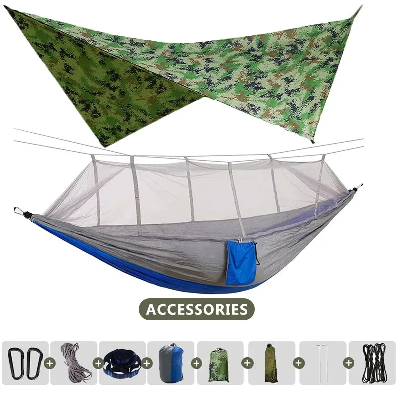 260x140cm Double Camping Hammock with Mosquito Net and Rain Tarp