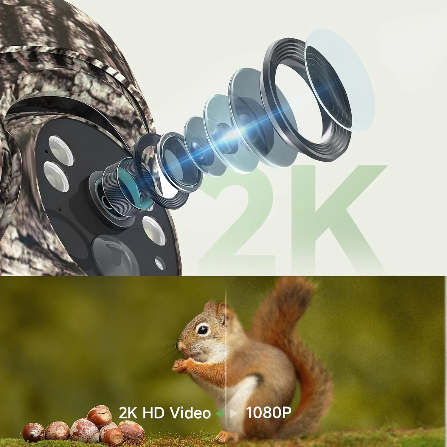 2K Cellular Trail Security Cameras, Game Camera Solar with 360° Full View, Color Night Vision, Motion Activated, Live Streaming & Playback, IP65 Waterproof(Built-in 4G SIM Card)
