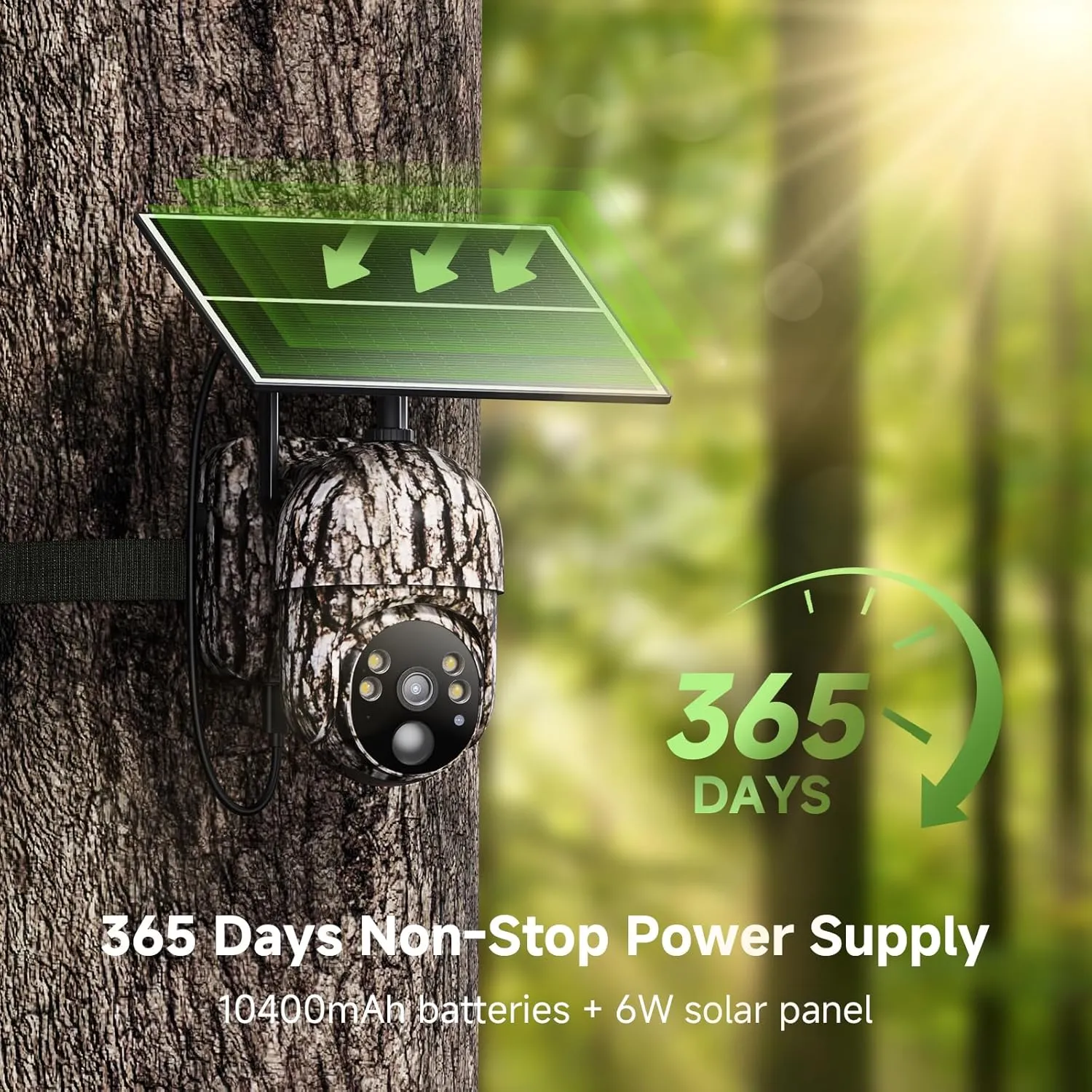 2K Cellular Trail Security Cameras, Game Camera Solar with 360° Full View, Color Night Vision, Motion Activated, Live Streaming & Playback, IP65 Waterproof(Built-in 4G SIM Card)
