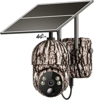 2K Cellular Trail Security Cameras, Game Camera Solar with 360° Full View, Color Night Vision, Motion Activated, Live Streaming & Playback, IP65 Waterproof(Built-in 4G SIM Card)