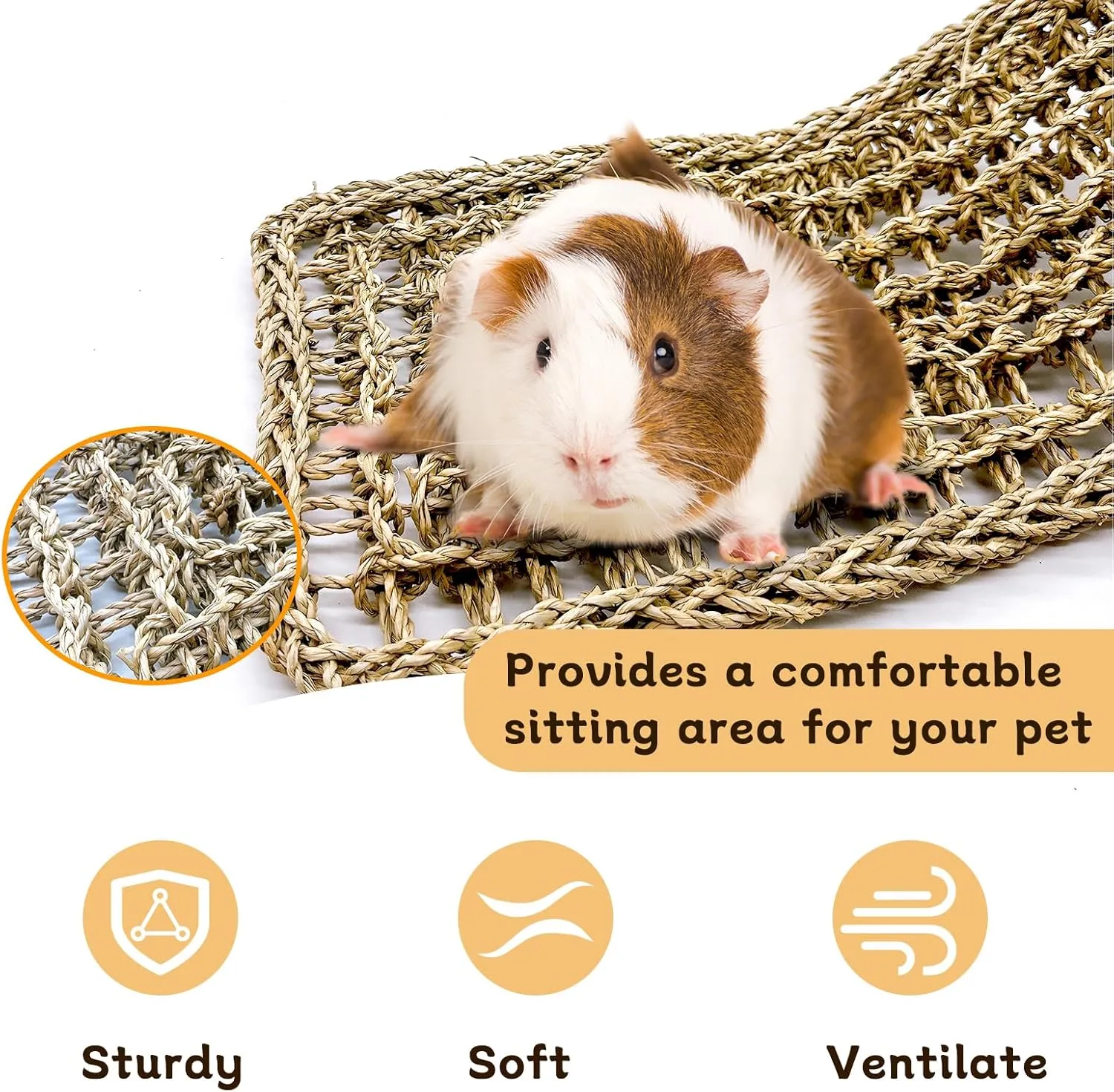 2Pcs Bird Seagrass Mat 20.5×8'' Natural Grass Woven Net Hammock Hanging on Cage Parakeet Climbing Rope Ladder Chew Toys for Lovebird Cockatiel Conure Budgie Cockatoo